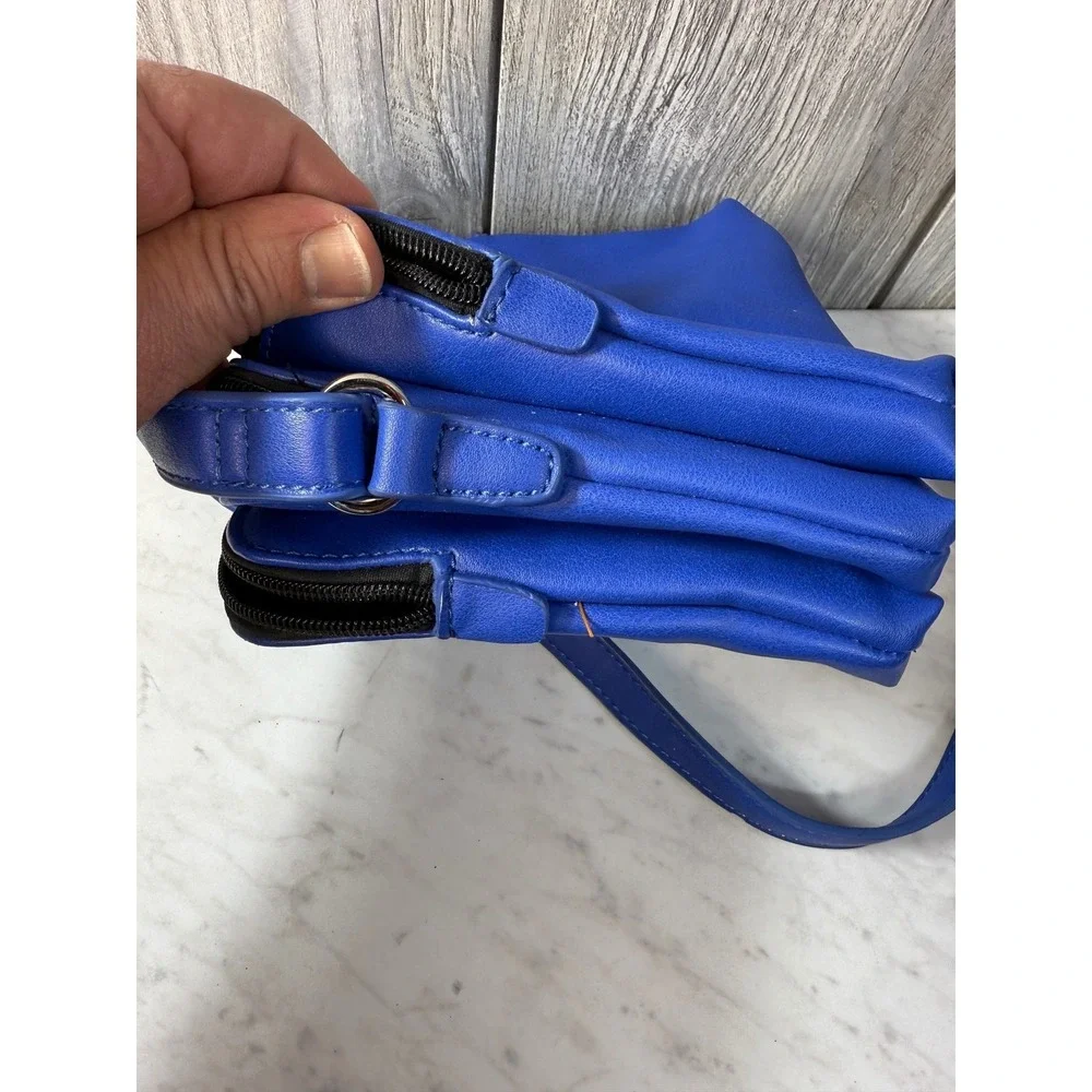 Royal Blue Triple Zip Crossbody Bag Faux Leather Small Messenger Shoulder Bag